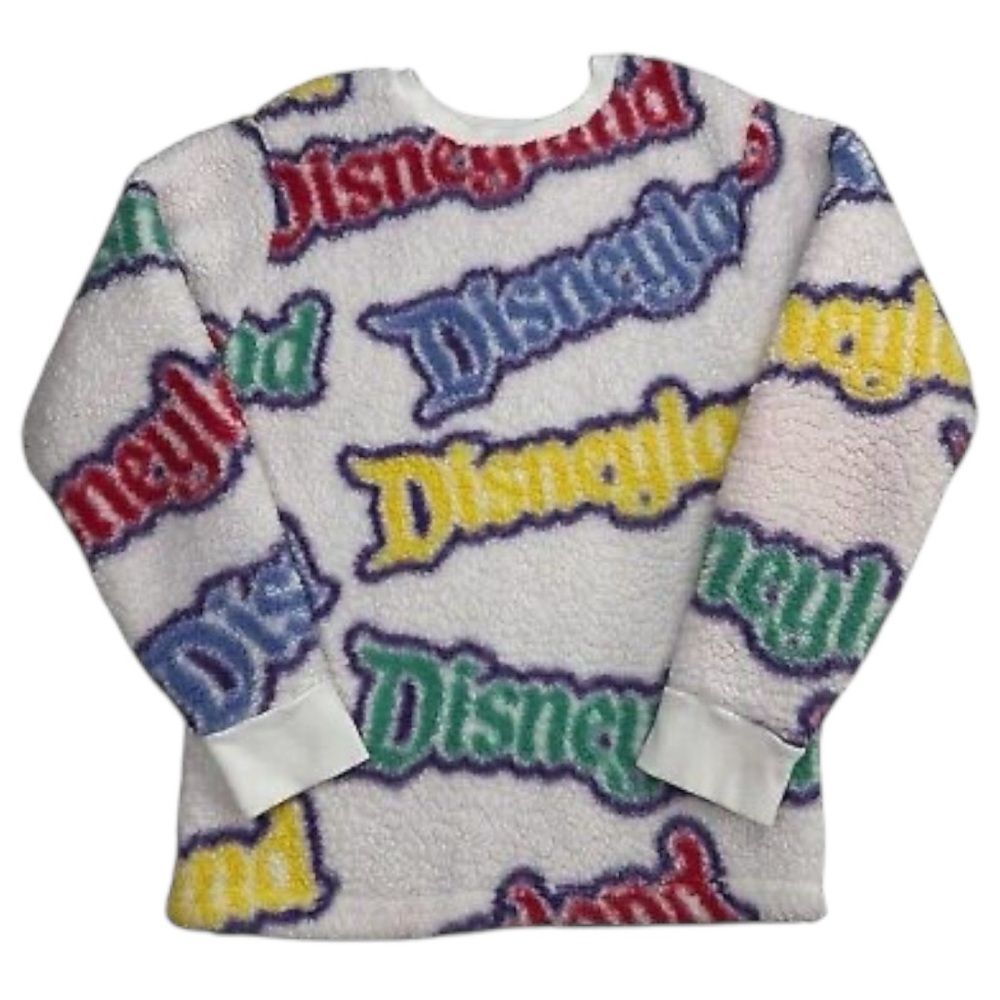 Disney Themed White, Red, Green, & Yellow Disneyland Logo Cozy Sherpa Sweater